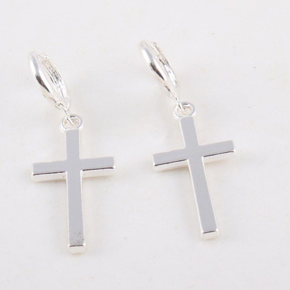 Fashion Silver Glossy Cross Earrings